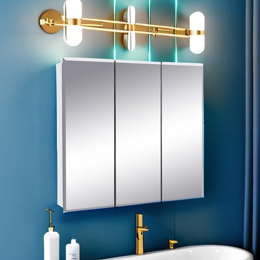 Design House Cyprus Bathroom Medicine Cabinet with Mirror, 25 Inch Recessed o...