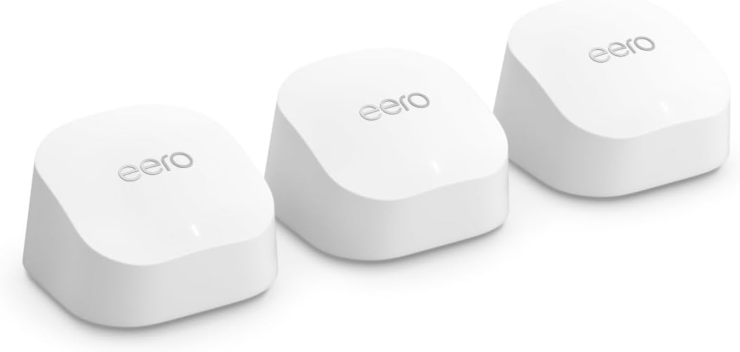 Amazon eero 6+ mesh wifi system - Supports internet plans up to a Gigabit, Co...