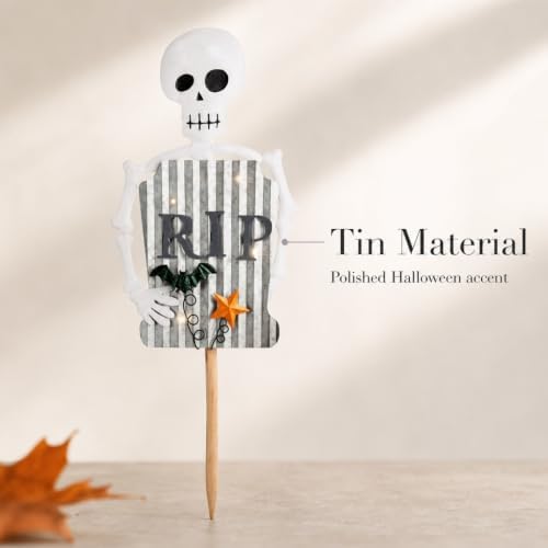 Mud Pie Skeleton Halloween Decor, Light Up Skeleton Yard Stake
