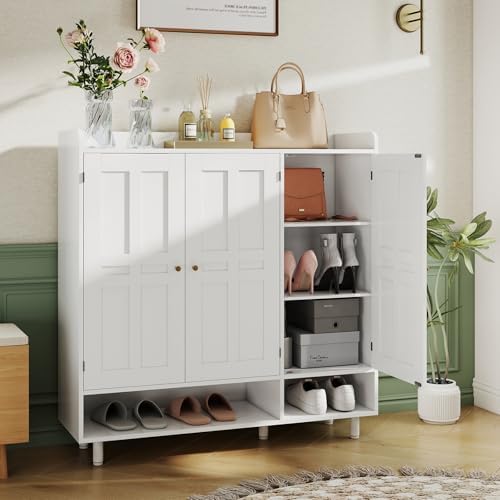 Shoe Cabinet with 3 Doors and Adjustable Shelves, Large Shoe Storage Cabinet ...