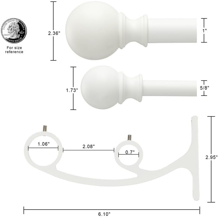 Matte White Double Curtain Rod 48 to 84 Inch - Decorative Window Rod With Rou...