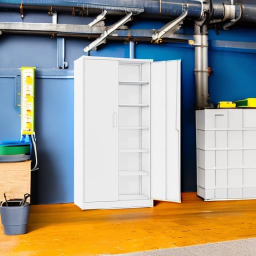 SISESOL White Metal Storage Cabinet with 2 Doors and 6 Shelves,71" Tall ...