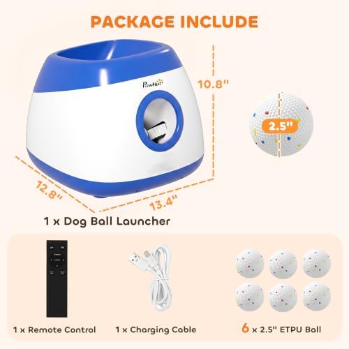 PawHut Automatic Dog Ball Launcher Remote Control for Large Breeds Blue