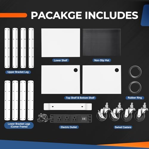 Auto Dynasty Adjustable AV Cart w/Power Strip, 4 ft Rolling Stand, White