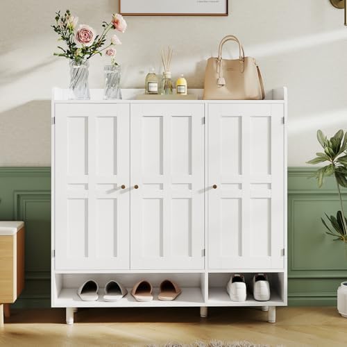 Shoe Cabinet with 3 Doors and Adjustable Shelves, Large Shoe Storage Cabinet ...