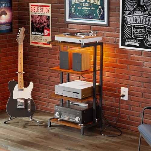 X-cosrack 16.5" Small 4-Tier AV Media Stand with Power Strips,Narrow Ver...