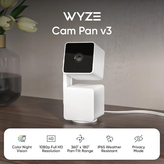 WYZE Cam Pan v3, Indoor/Outdoor IP65-Rated 1080p Pan/Tilt/Zoom Wi-Fi Smart Home