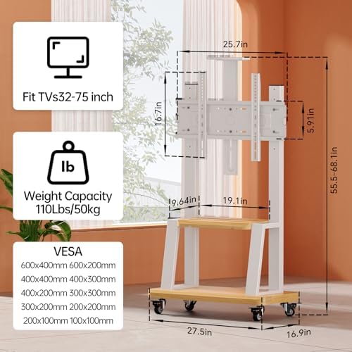Mobile TV Stand on Wheels for 32-75 Inch TVs