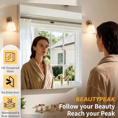 BEAUTYPEAK 16" x 24" Bathroom Medicine Cabinet Mirror with Storage