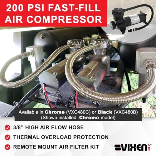 Vixen Air 12V Air Suspension Kit with 200 PSI Compressors and 4 Gallon Tank O...