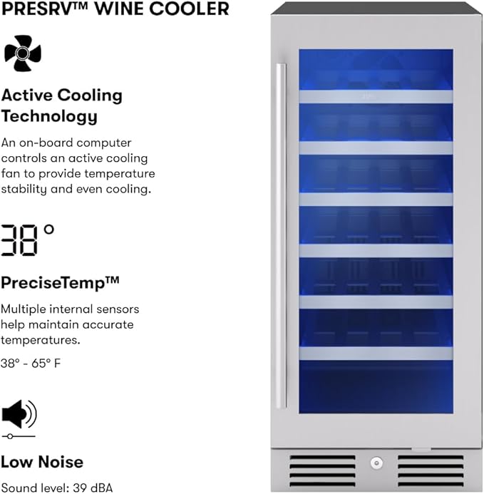 Zephyr Presrv 15 Inch Wine Fridge Single Zone Under Counter