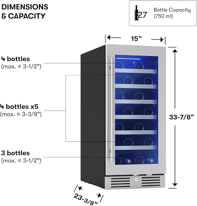 Zephyr Presrv 15 Inch Wine Fridge Single Zone Under Counter