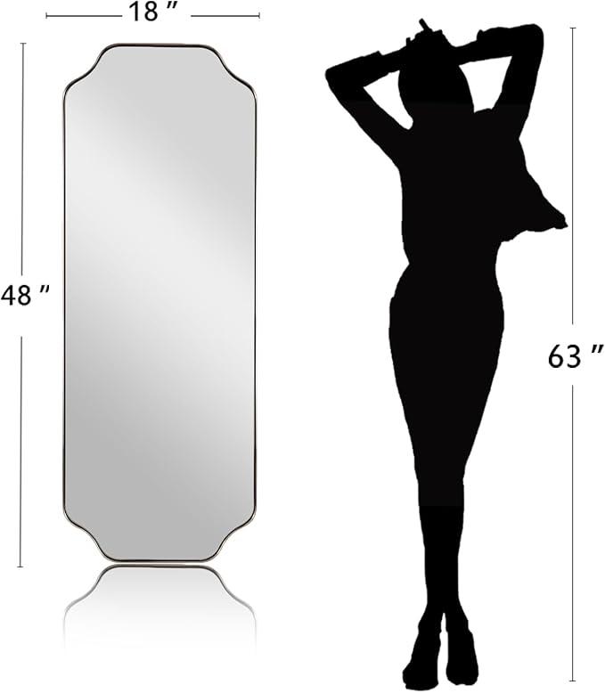 ANDY STAR 18" x 48" Full Length Wall Mirror, Large Brushed Nickel B...