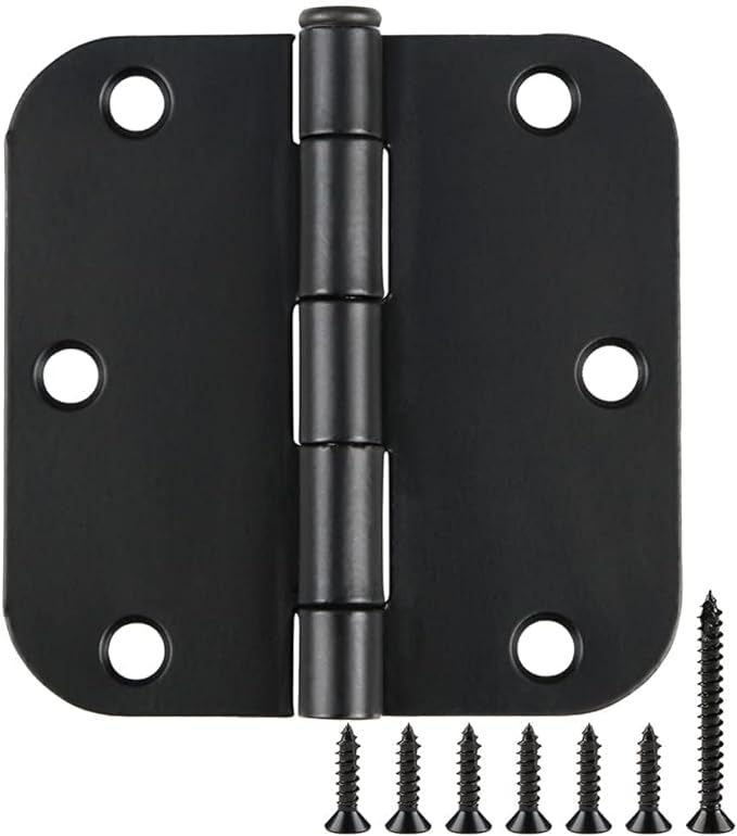 108 Pack Rounded Matte Black Door Hinges 3.5 Inch 5/8" Radius