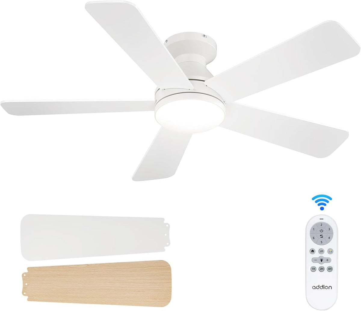 addlon 42 Inch White Low Profile Ceiling Fans with Lights and Remote