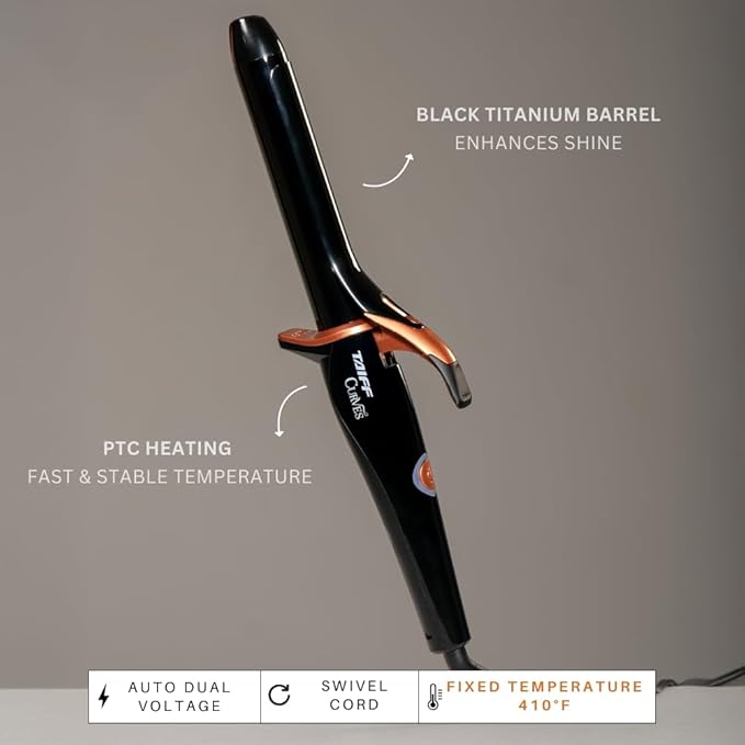 TAIFF Curves Professional Black Titanium Curling Iron – High-Performance Hair