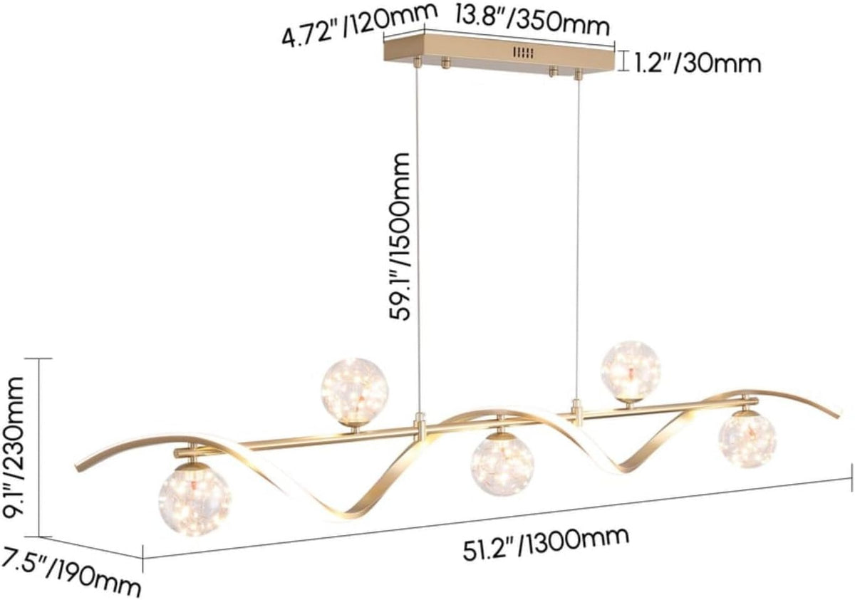 homary Kitchen Island Light with Glass Globes, 51.2" Gold Chandelier Dim...