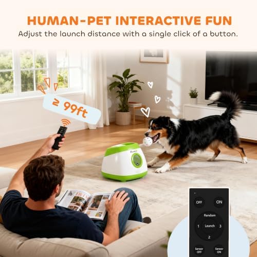 PawHut Automatic Dog Ball Launcher Remote Control for Large Breeds Green