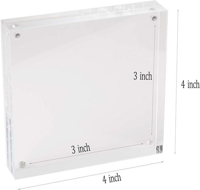 Meetu Acrylic 4x4 Picture Frame Clear Two Sided Desk Photo Frame Magnetic Fra...