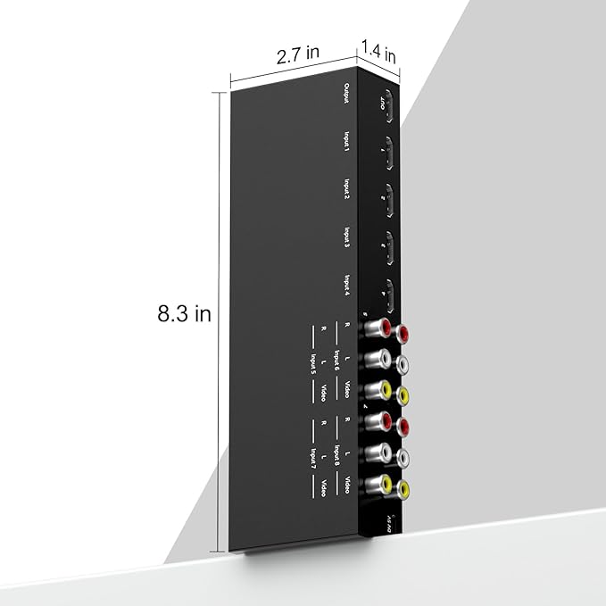8 in to 1 Out RCA/HDMI Switcher,4 Way HDMI 2.0 + 4 RCA to HDMI