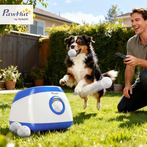 PawHut Automatic Dog Ball Launcher Remote Control for Large Breeds Blue
