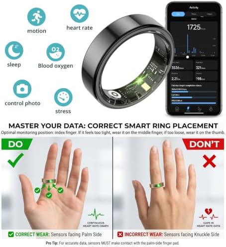 COLMI Smart Ring for Women, AI Health Tracker & 5ATM, R02. (Black, 11#)