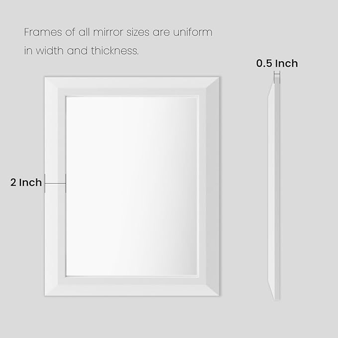 Amorho Bathroom Mirror, 36x36 Inch White Thick Metal Framed Wall Mirrors