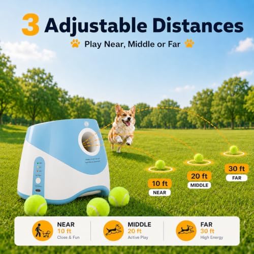 Automatic Dog Ball Launcher with 3 Adjustable shoot distance, Rechargeable