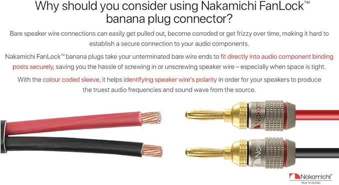 Nakamichi FanLock Excel Series 24k Gold Plated Banana Plugs 10 AWG