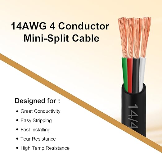 MOOKEERF 14/4 AWG Mini-Split Cable - 30FT 14 AWG 4 Conductor Control Cable 300V