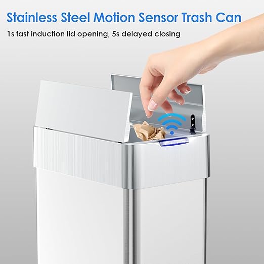 TLSUNNY 18.5 Gallon Automatic Trash Can, Stainless Steel Motion Sensor Garbage