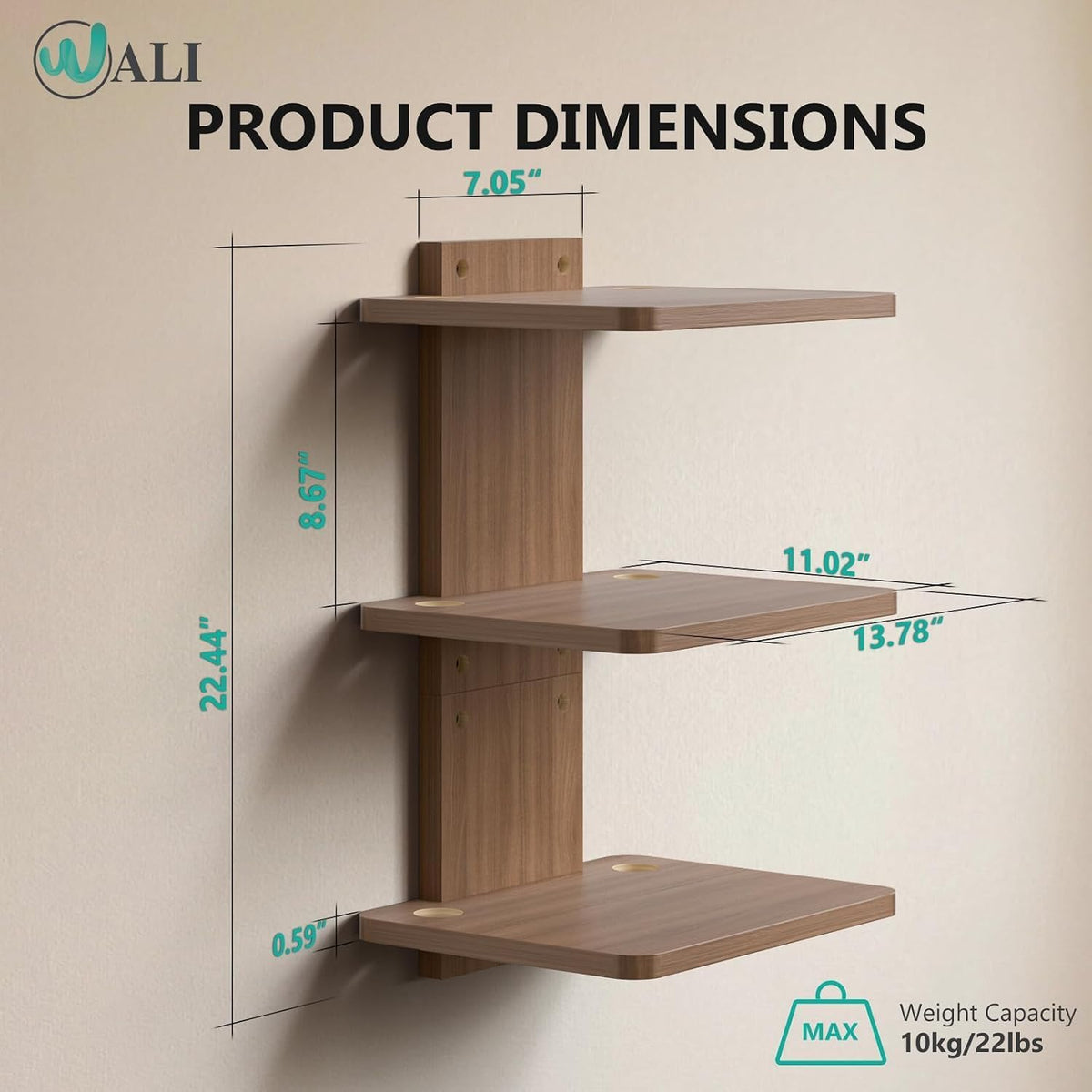 WALI 3 Tier Floating TV Wall Shelf for Projector, DVD Player
