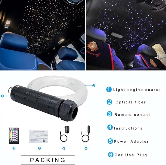 AZIMOM 6W Bluetooth/APP Control RGBW Fiber Optic Lights Star Ceiling Kit Sens...