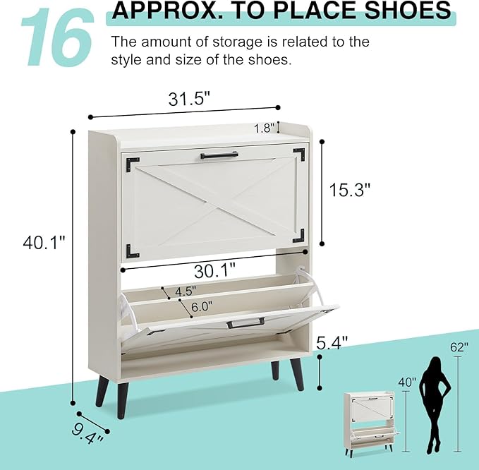 Shoe Storage Cabinet, Farmhouse Shoe Organizer