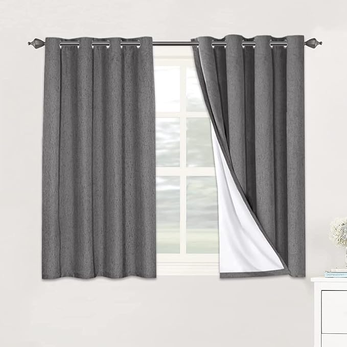 H.VERSAILTEX Linen Blackout Curtains 45 Inches Long 100% Absolutely Blackout