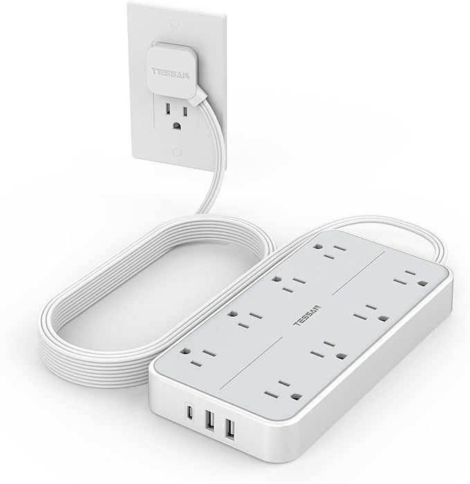 Power Strip Surge Protector 10 FT, TESSAN Flat Plug Extension Cord