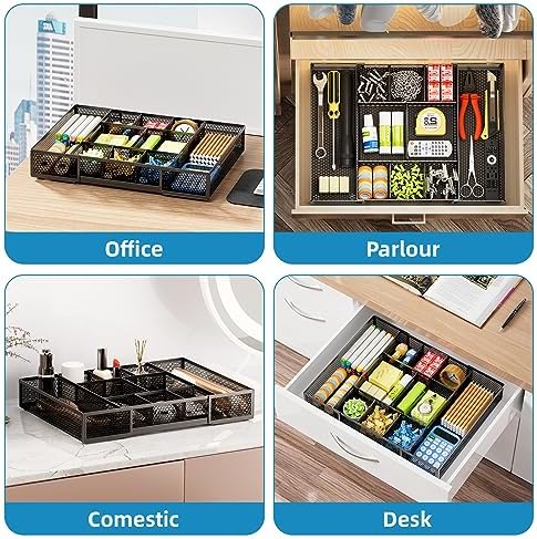 Marbrasse Expandable Desk Drawer Organizer, Mesh Drawer Organizer Tray with 1...