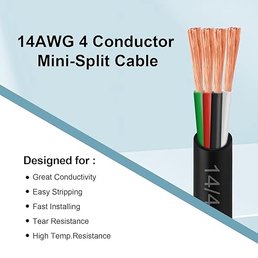 MOOKEERF 14/4 AWG Mini-Split Cable - 250FT 14 AWG 4 Conductor Control Cable