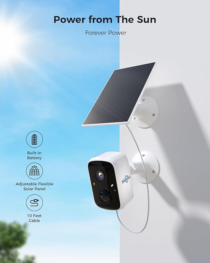 Hiseeu Solar Security Cameras Wireless Outdoor, 4 Cam-Kit, No Subscription
