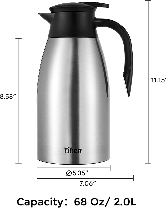 Tiken 68 Oz Thermal Coffee Carafe, Stainless Steel Insulated Vacuum Coffee