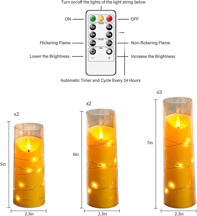 Flameless Candles with Embedded Star String, Battery Operated LED Pillar (Set...