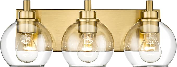 METWET Bathroom Light Fixtures, 3-Light Brushed Gold Vanity Light, Modern Wall