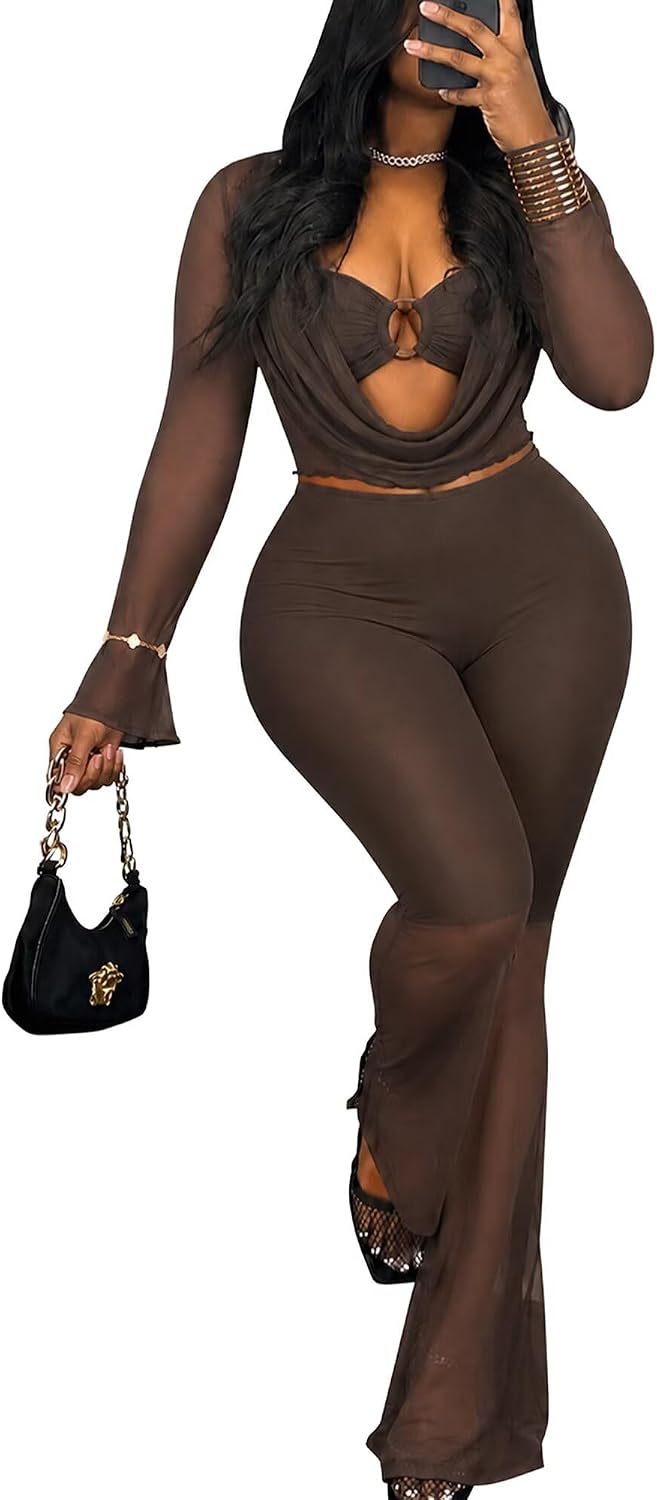 Kafiloe Sexy Mesh 3 Piece Outfits for Women Club Outfits Going Out Sets
