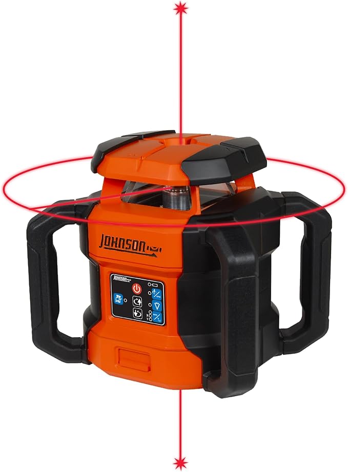 Johnson Level & Tool JRT300-RDHV-K Self-Leveling Red Dual Slope Rotary La...