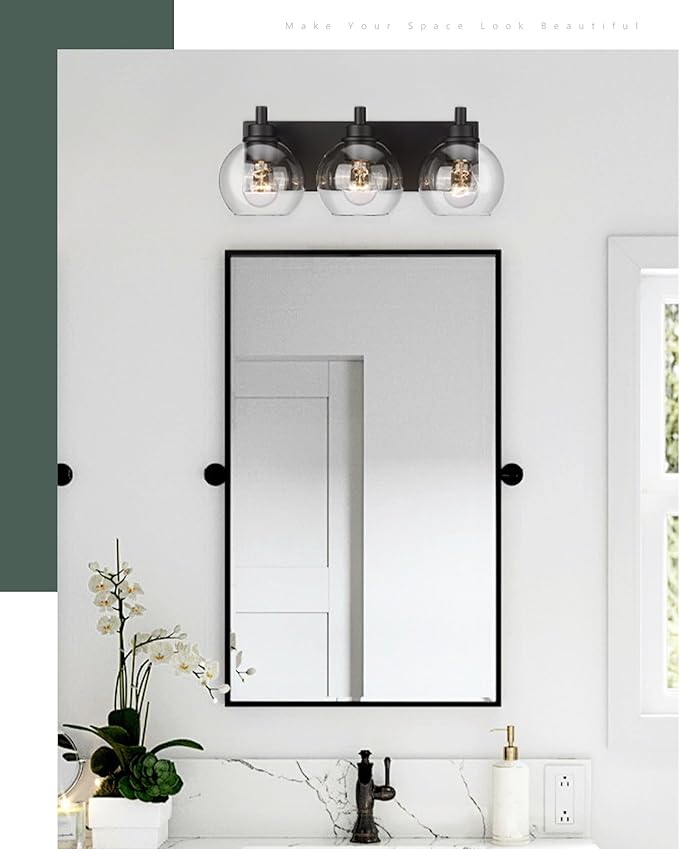 METWET Bathroom Light Fixtures, 3-Light Matte Black Vanity Light, Modern Wall