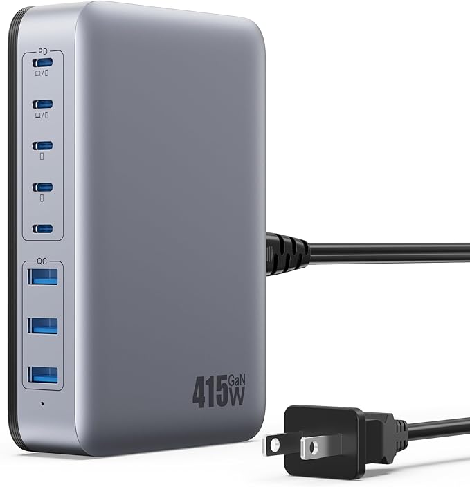 USB C Charger 415W USB C Charger Block, 8-Ports GaN IV Fast Charging Station Hub