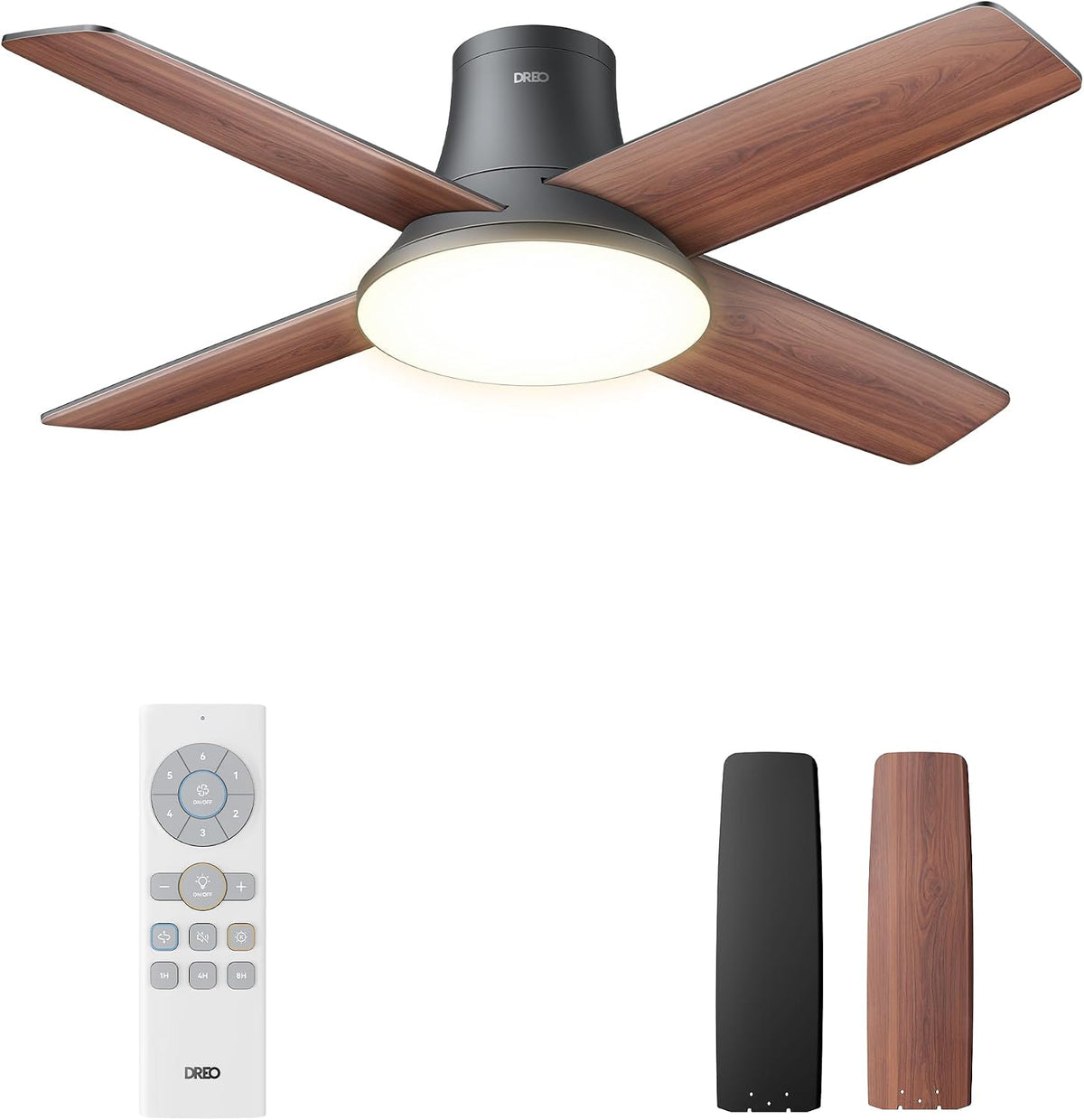 DREO Ceiling Fan, 44 Inch Low Profile Ceiling Fan with Light and Remote, 5CCT...