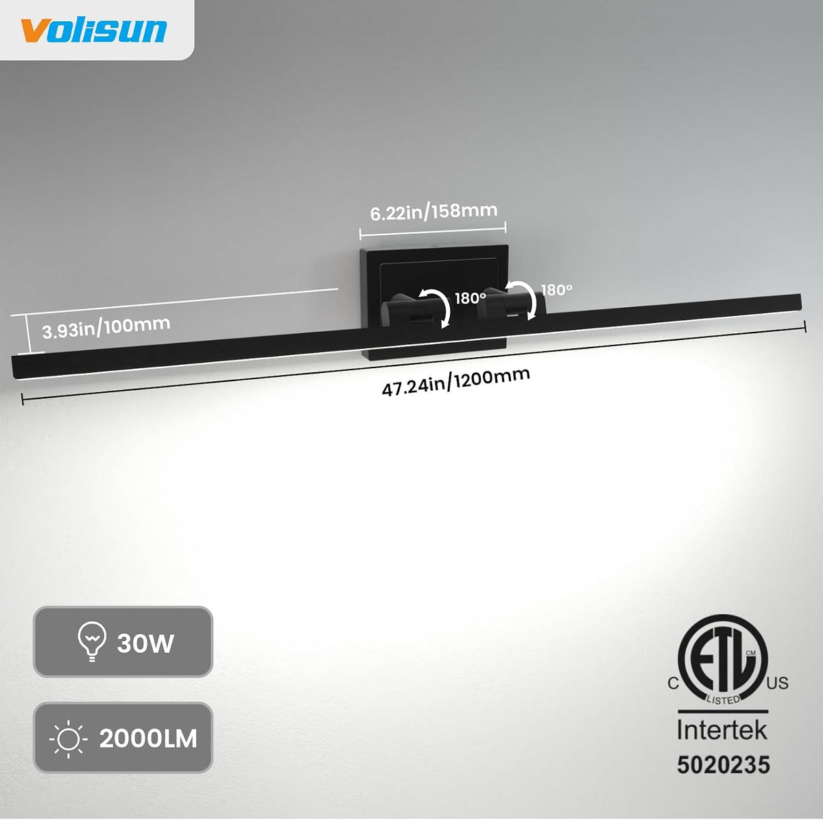 VOLISUN Modern Bathroom Vanity Light 48 inch, Rotatable, 30W Dimmable 5CCT Le...