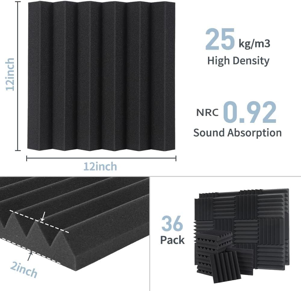 GUERRI Sound Proof Foam Panels - 12 x 12 x 2 Inches 36 Pack Wedges Acoustic F...