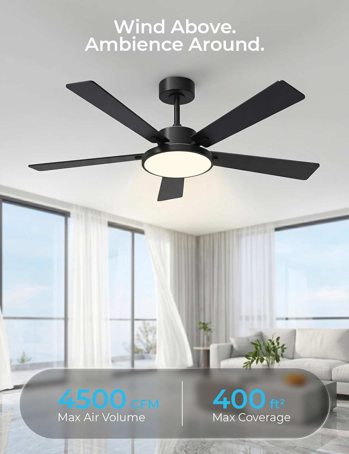 CINOTON 52" Smart Ceiling Fans with Lights and Remote, App Control, Black